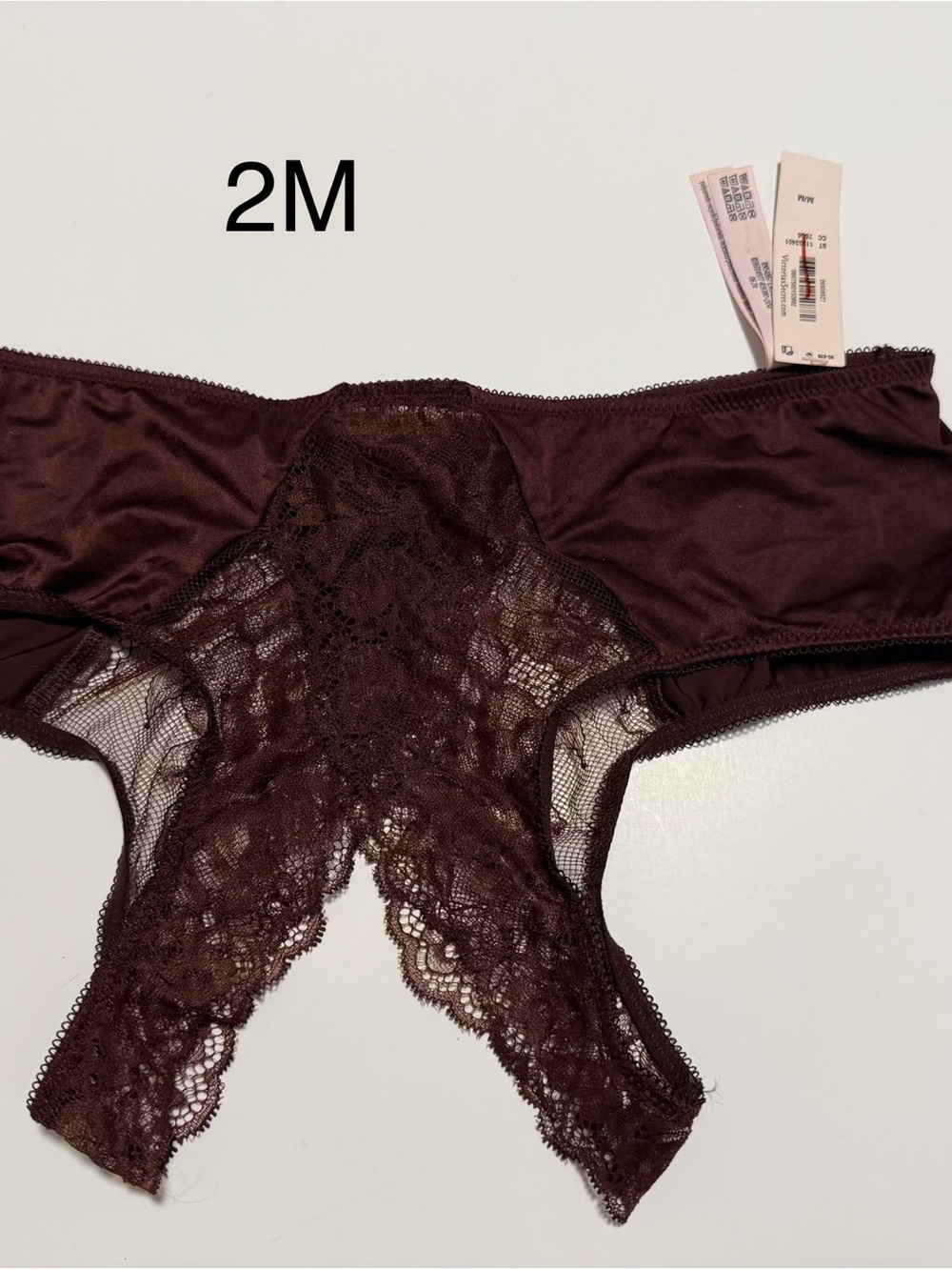 Women's Lace-Trim Crotchless Panty in Dark Brown